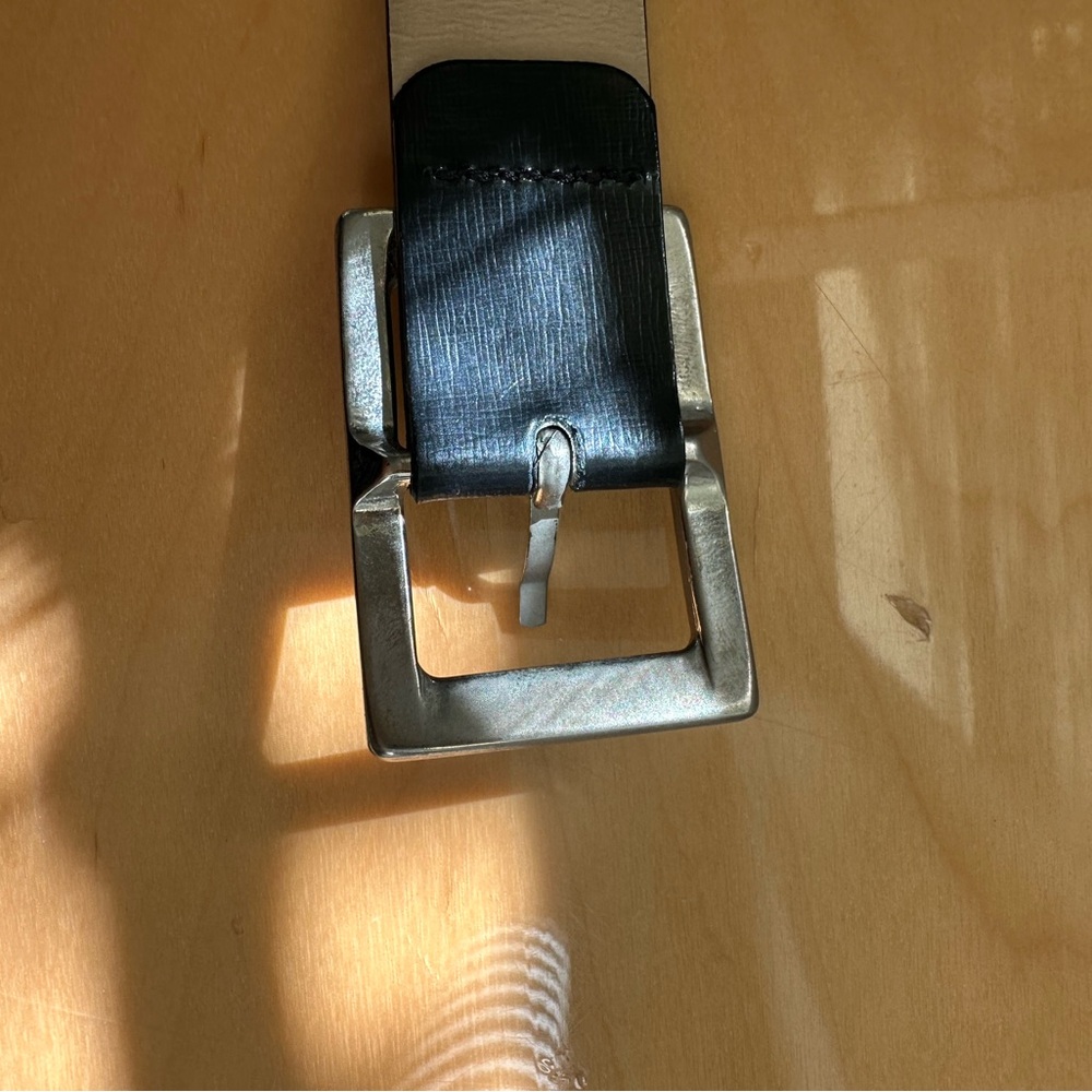 Black Leather Belt with Silver Buckle